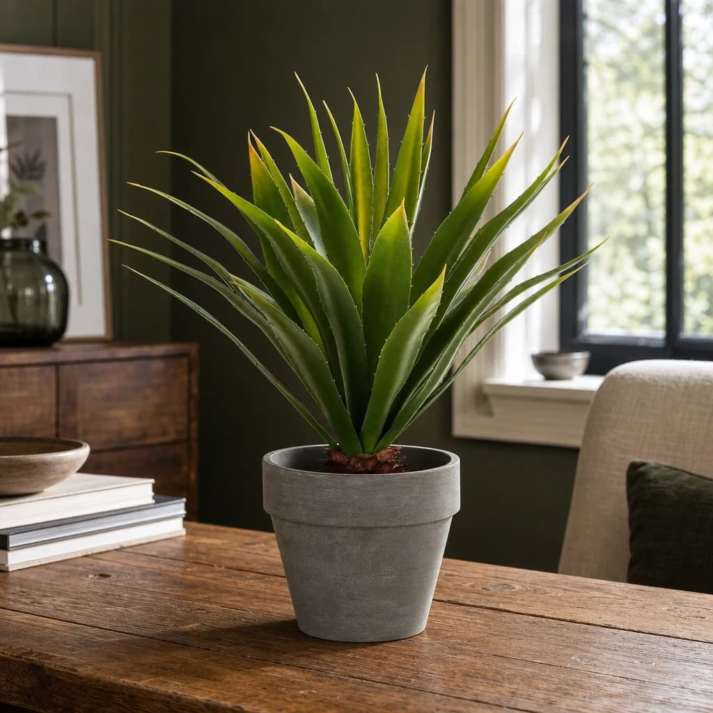 Fiori Agave Succulent in Grey Cement Effect Pot - Decorative, photo 1 of 7