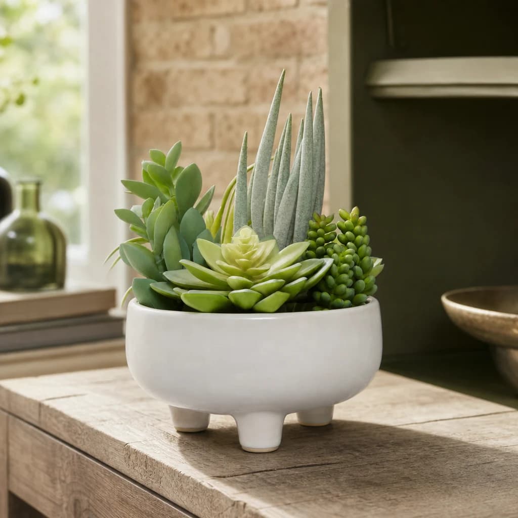 Fiori Mixed Succulents In Large White Ceramic Pot - Decorative, photo 1 of 8