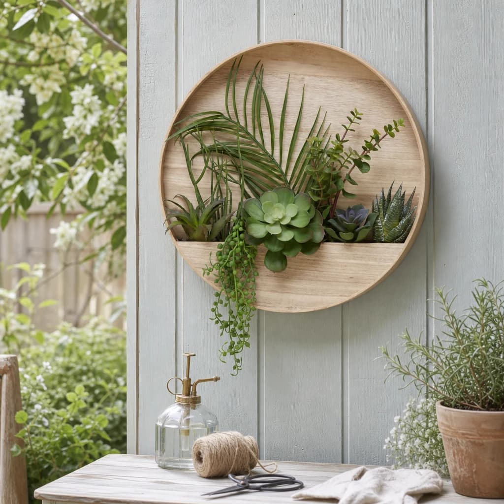 Fiori Mixed Succulents In Wood Wall Planter - Decorative, photo 1 of 8