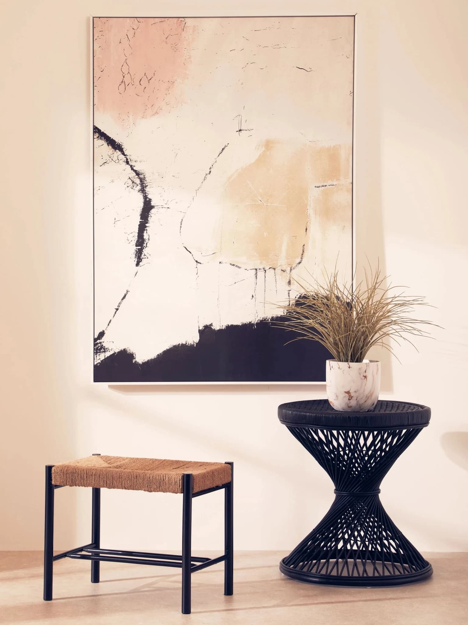 Fiori Grass Plant in Marble Effect Pot - Decorative, photo 5 of 6