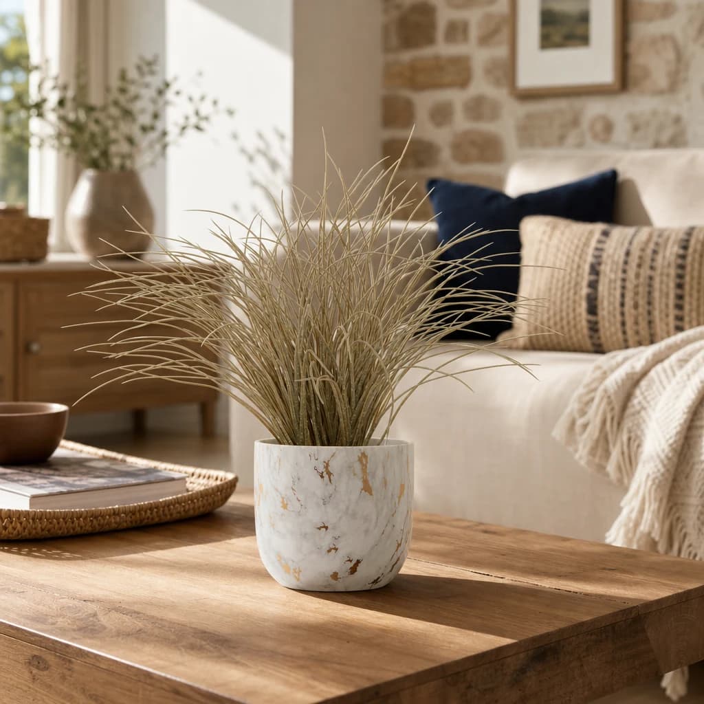Fiori Grass Plant in Marble Effect Pot - Decorative, photo 1 of 6