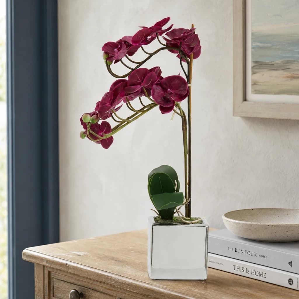 Fiori Purple Orchid in Silver Pot - Decorative, photo 1 of 8
