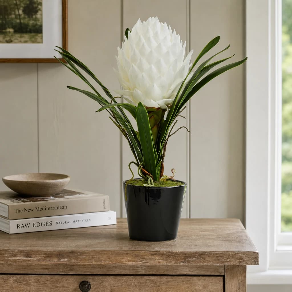 Fiori White Tropical Plant in Black Pot - Decorative, photo 1 of 8