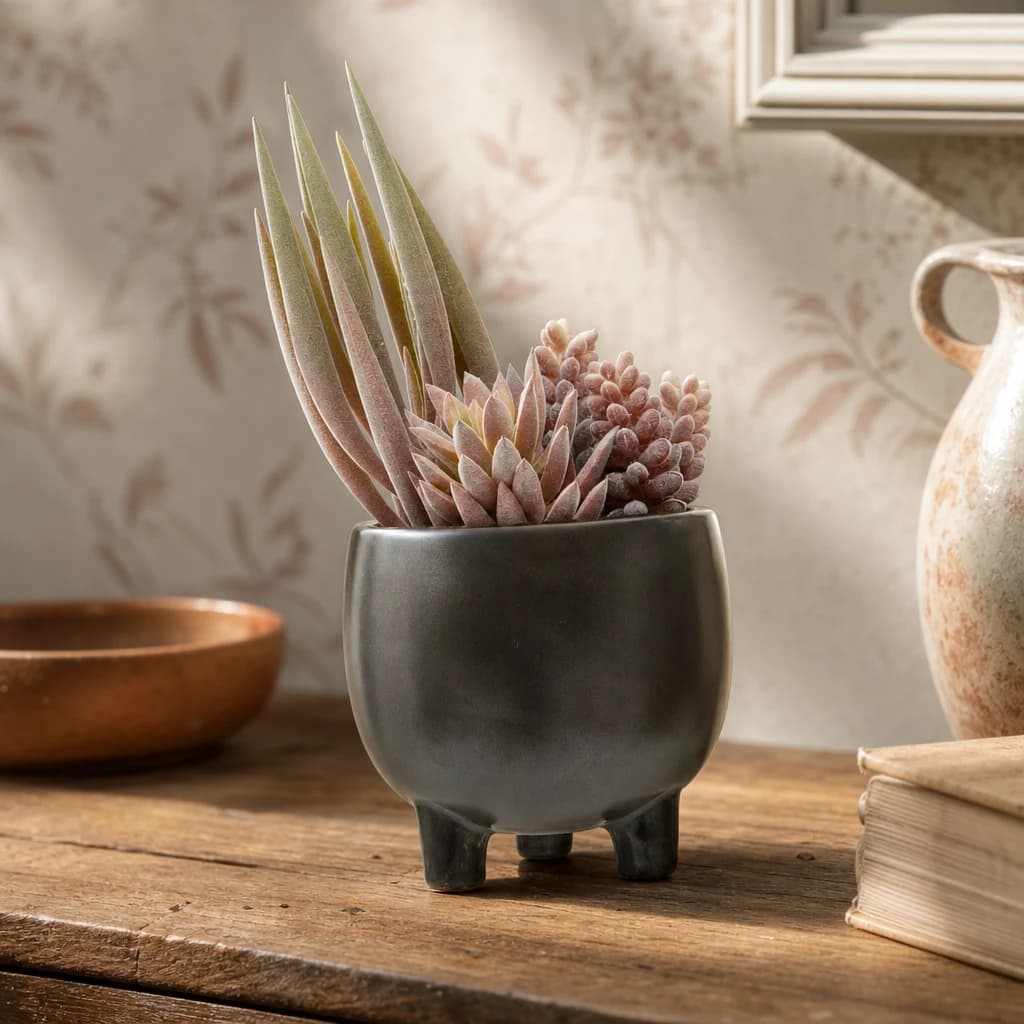 Fiori Mixed Succulents In Small Grey Ceramic Pot - Decorative, photo 1 of 8