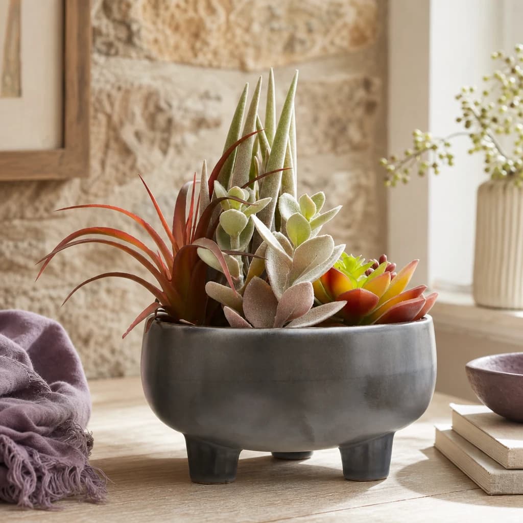 Fiori Mixed Succulents In Large Grey Ceramic Pot - Decorative, photo 1 of 8