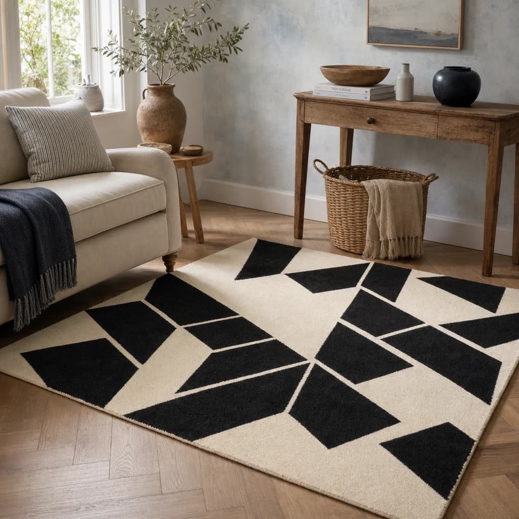 Bosie Milana Large Black and White Geometric Rug - Decorative, photo 1 of 8