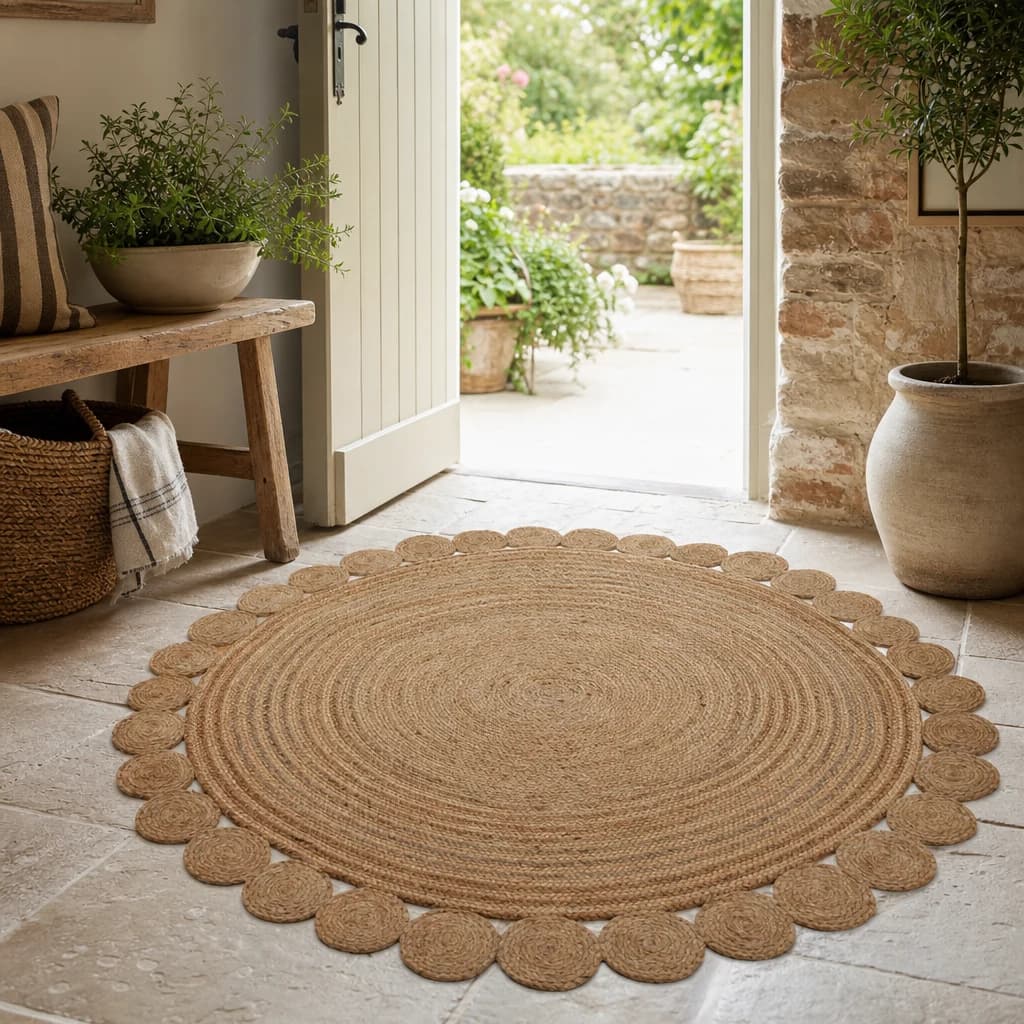 Bosie Demir Large Round Natural Jute Rug with Scalloped Edge - Decorative, photo 1 of 2