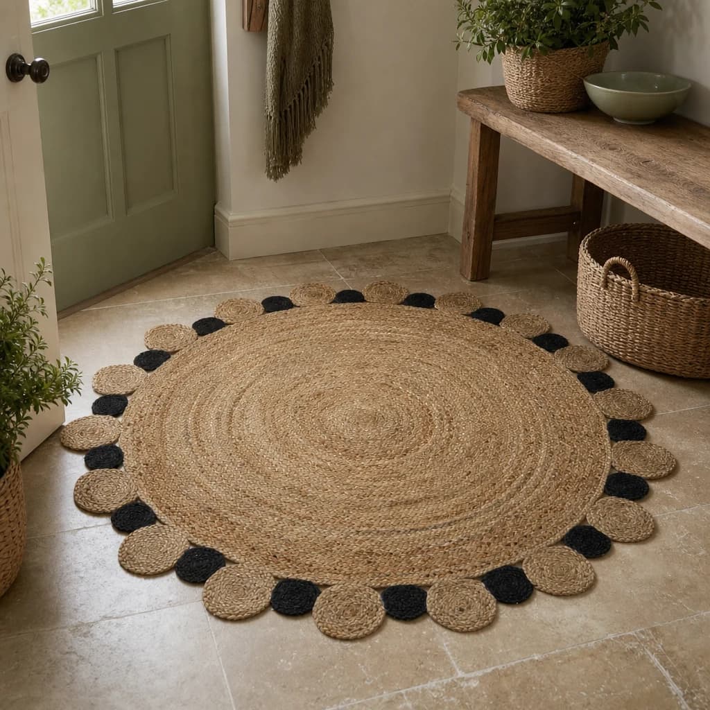 Bosie Demir Large Round Natural And Black Jute Rug - Decorative, photo 1 of 4