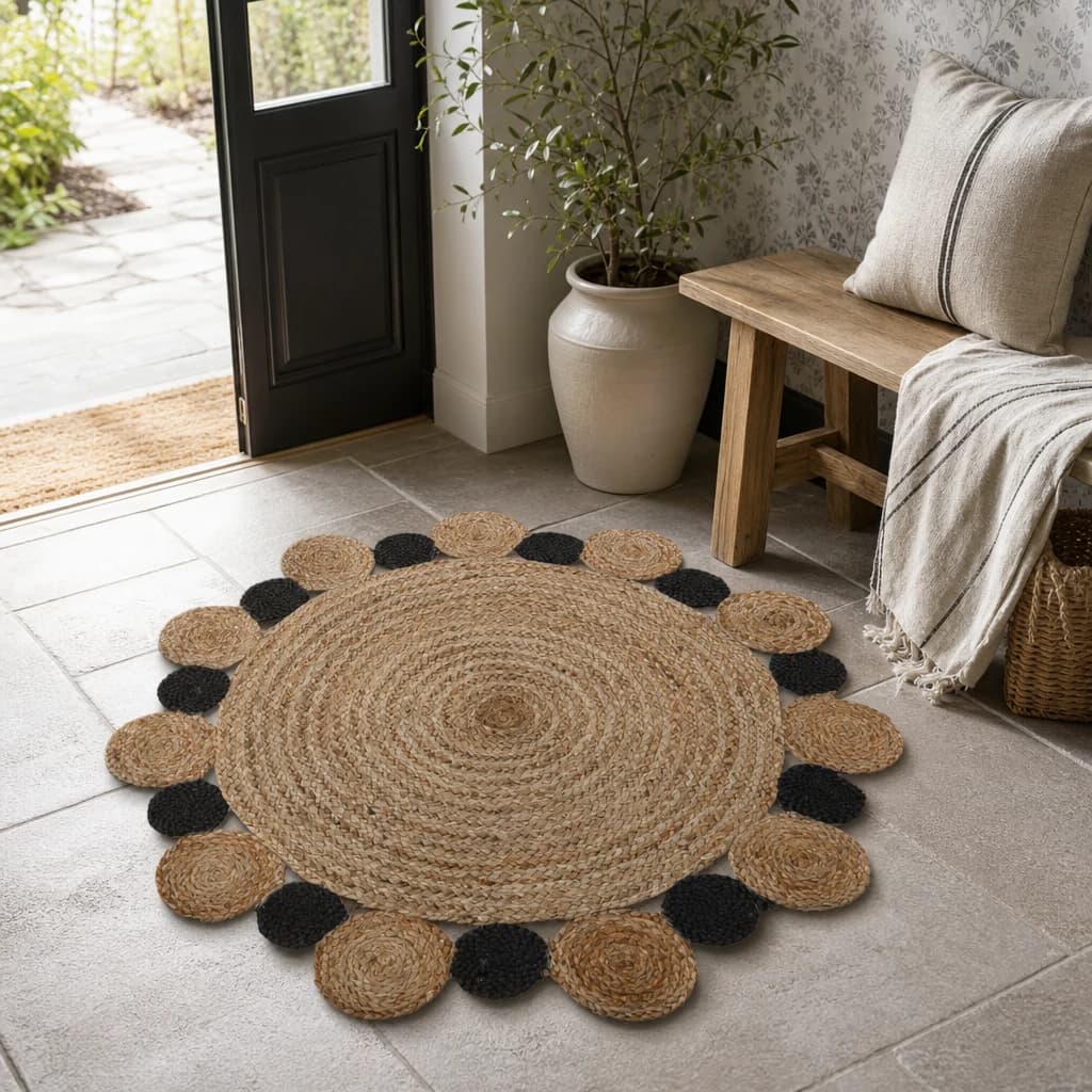 Bosie Demir Small Round Natural and Black Jute Rug - Decorative, photo 1 of 3
