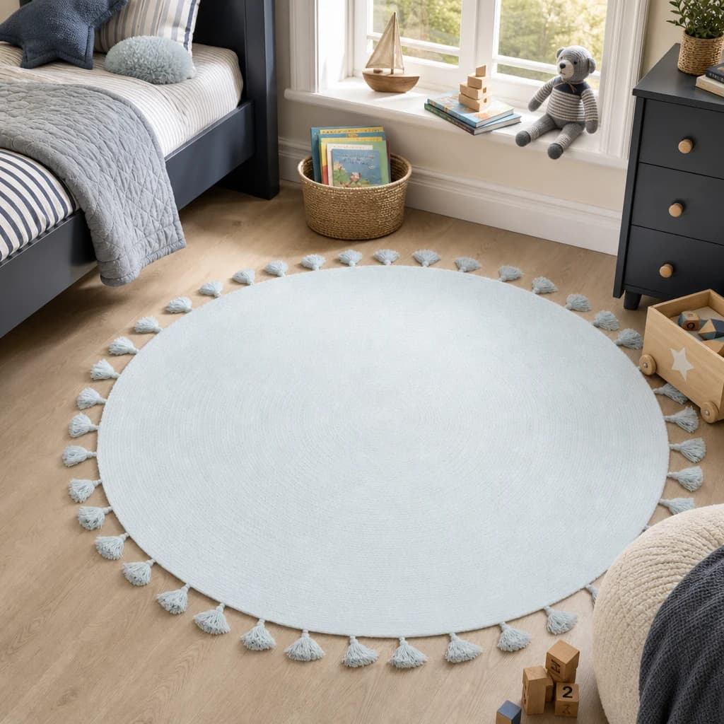 Kids Blue Round Rug with Tassels - Decorative, photo 1 of 2
