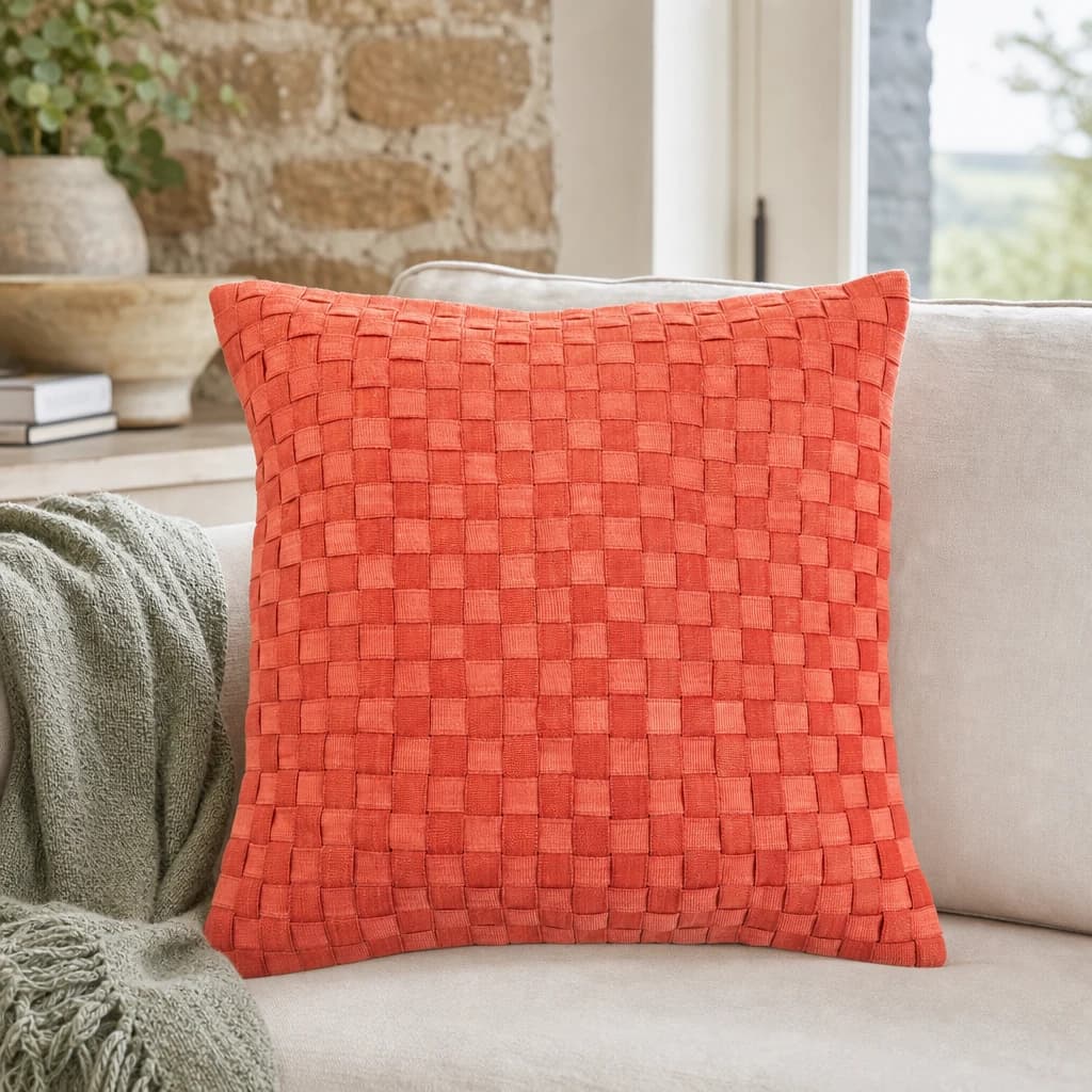 Abaca Weave Pattern Red Cushion Cover - Decorative, photo 1 of 4