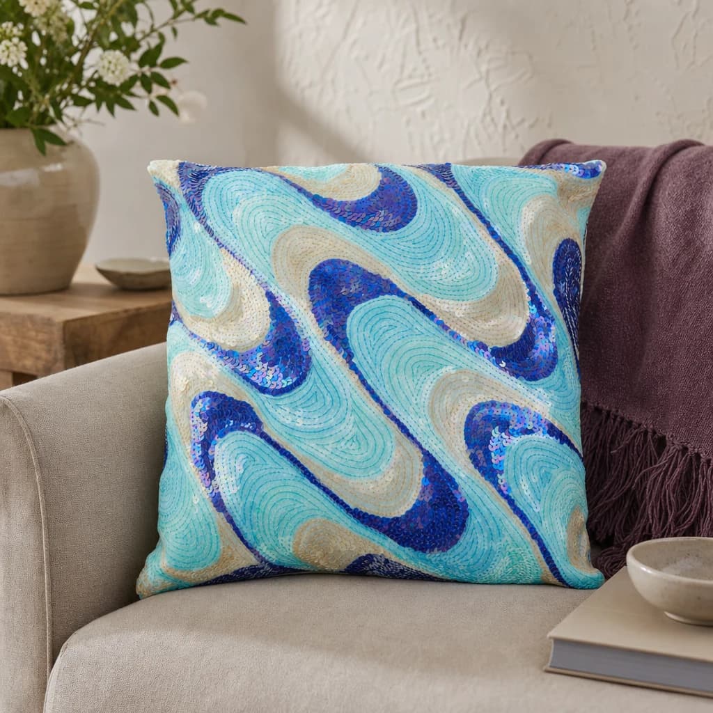Diva Sequins Turquoise Cushion - Decorative, photo 1 of 4