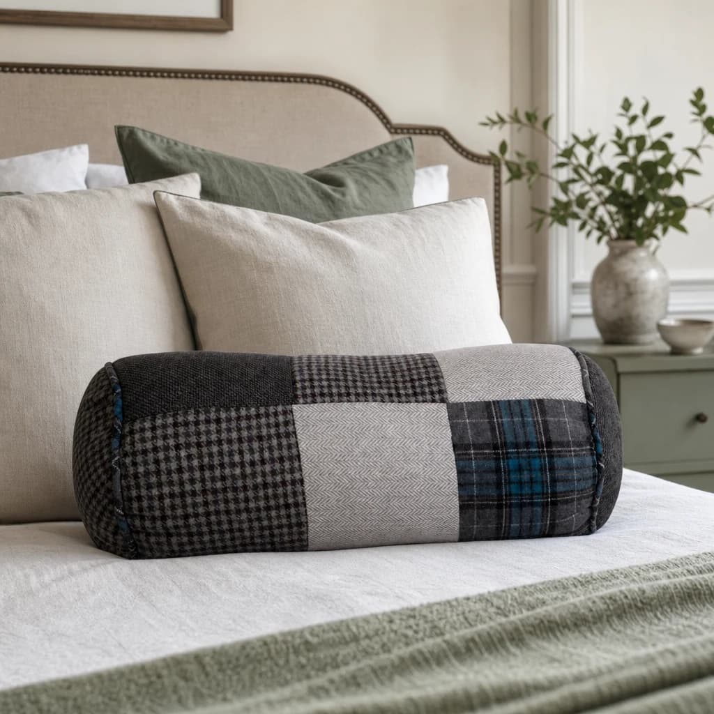Bute Patchwork Blue Bolster Cushion - Decorative, photo 1 of 2