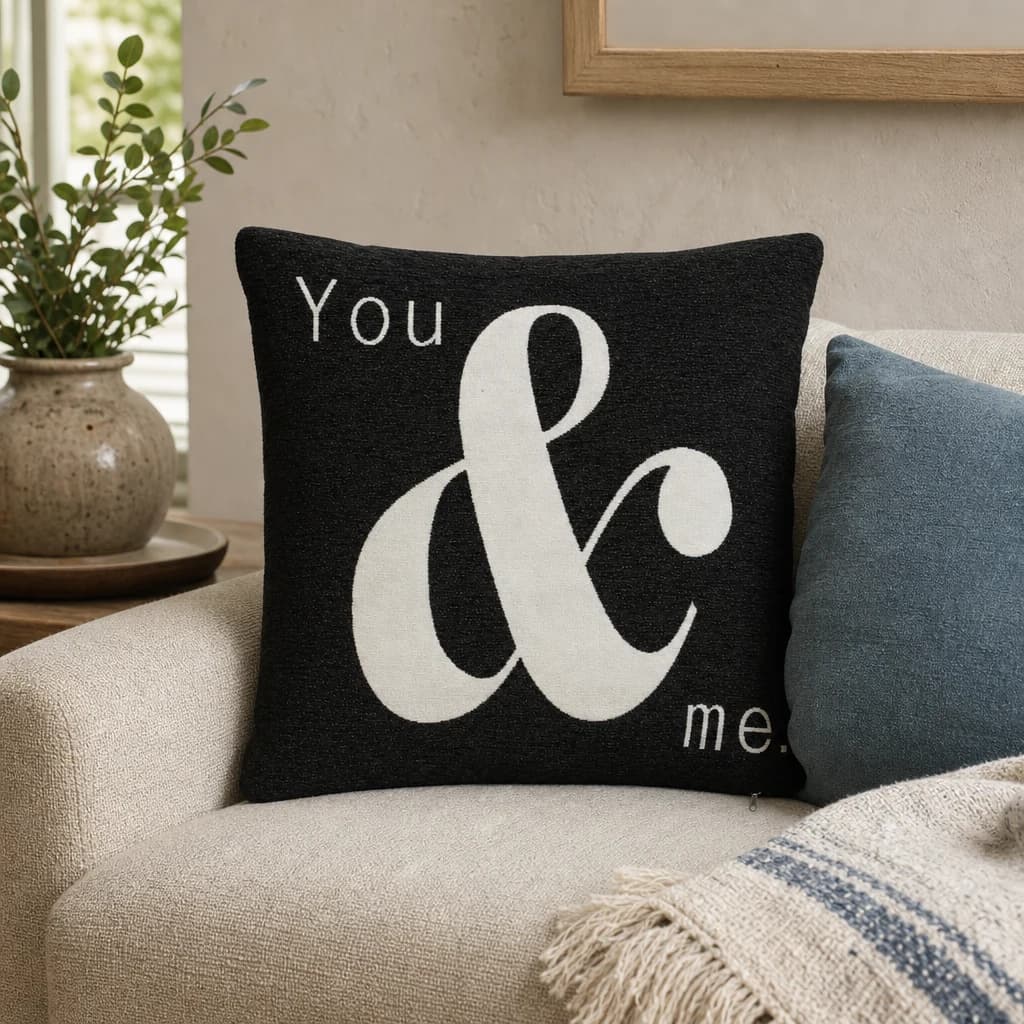 Words 'You & Me' Black Cushion - Decorative, photo 1 of 2