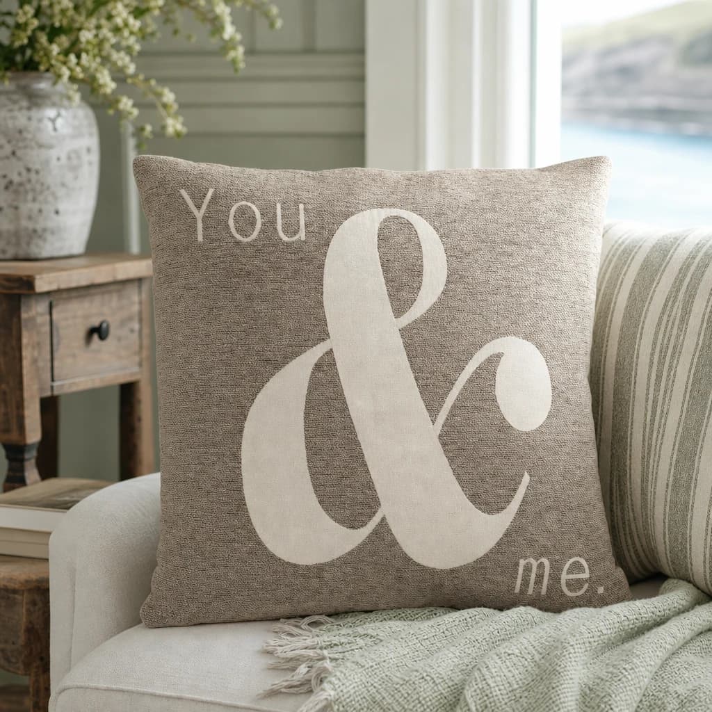 Words 'You & Me' Natural Cushion - Decorative, photo 1 of 2