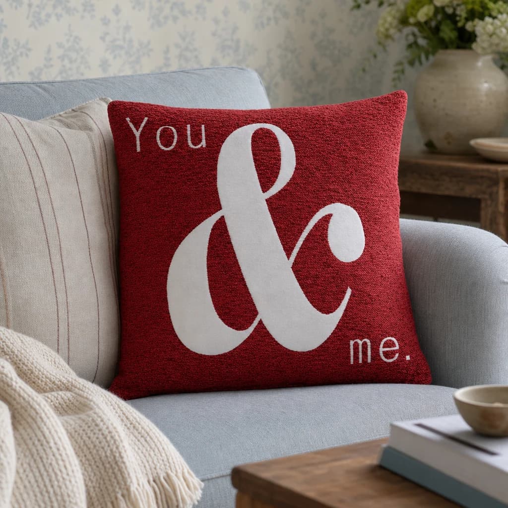 Words 'You & Me' Red Cushion - Decorative, photo 1 of 2