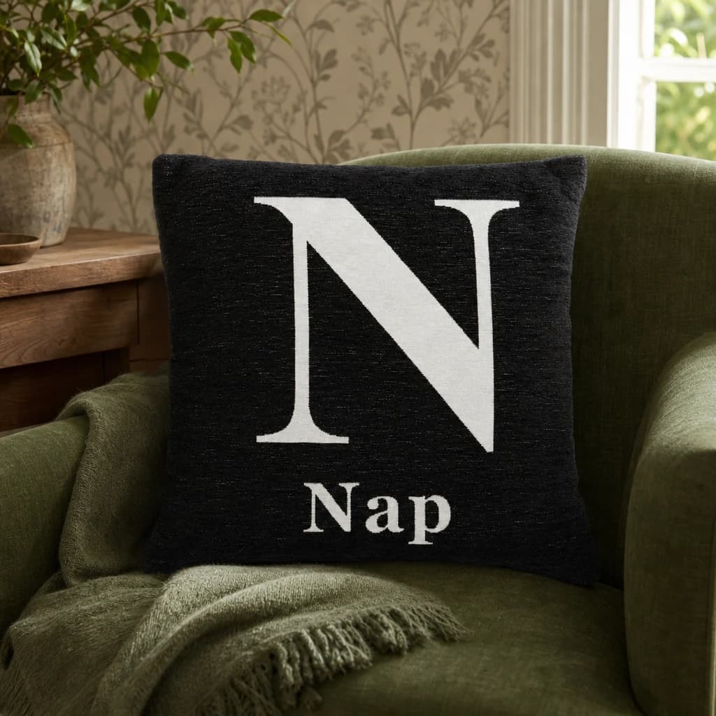 Words 'Nap' Black Cushion - Decorative, photo 1 of 2