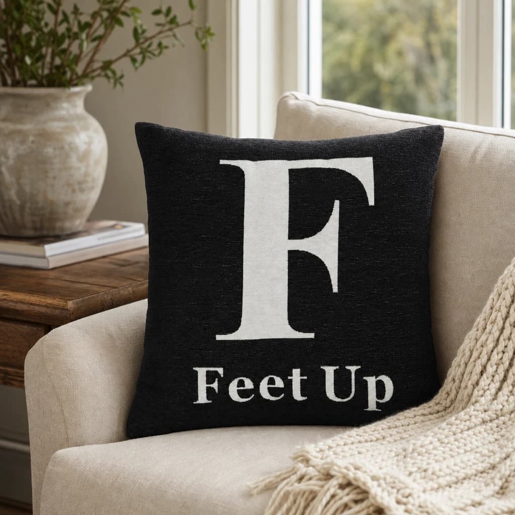 Words 'Feet Up' Black Cushion - Decorative, photo 1 of 2