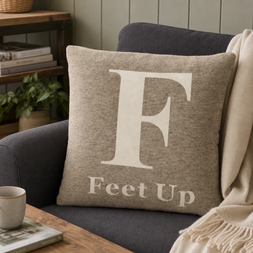 Natural 'Feet Up' Words Cushion - Decorative, photo 1 of 2