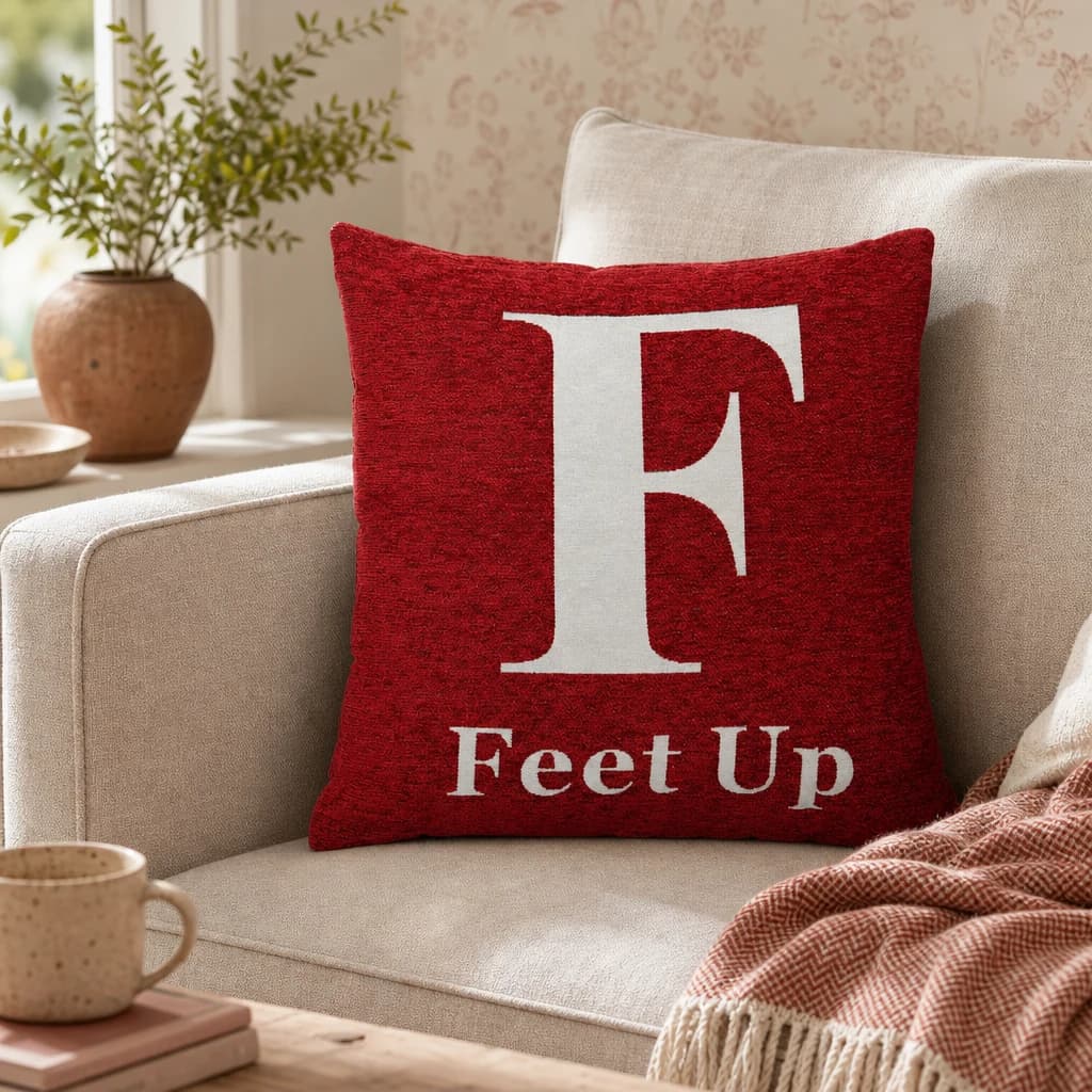 Words 'Feet Up' Red Cushion - Decorative, photo 1 of 2