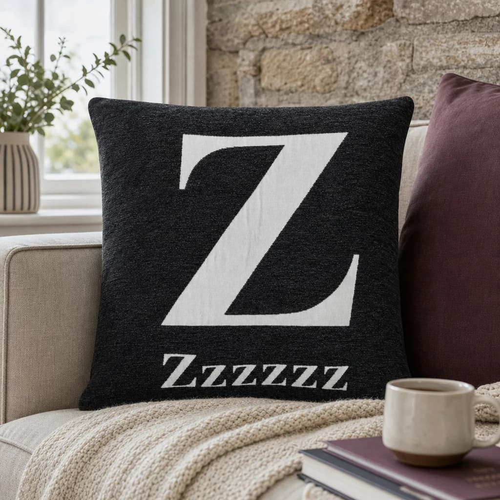 Words 'Zzzzzz' Black Cushion - Decorative, photo 1 of 2