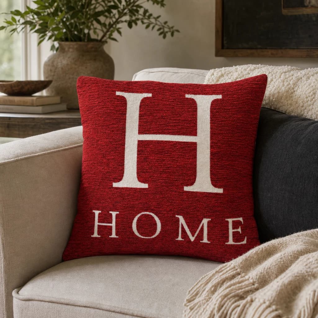 Words 'Home' Red Cushion - Decorative, photo 1 of 2
