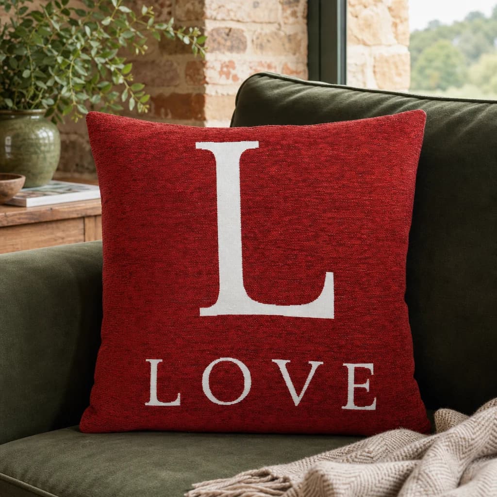 Words 'Love' Red Cushion - Decorative, photo 1 of 3