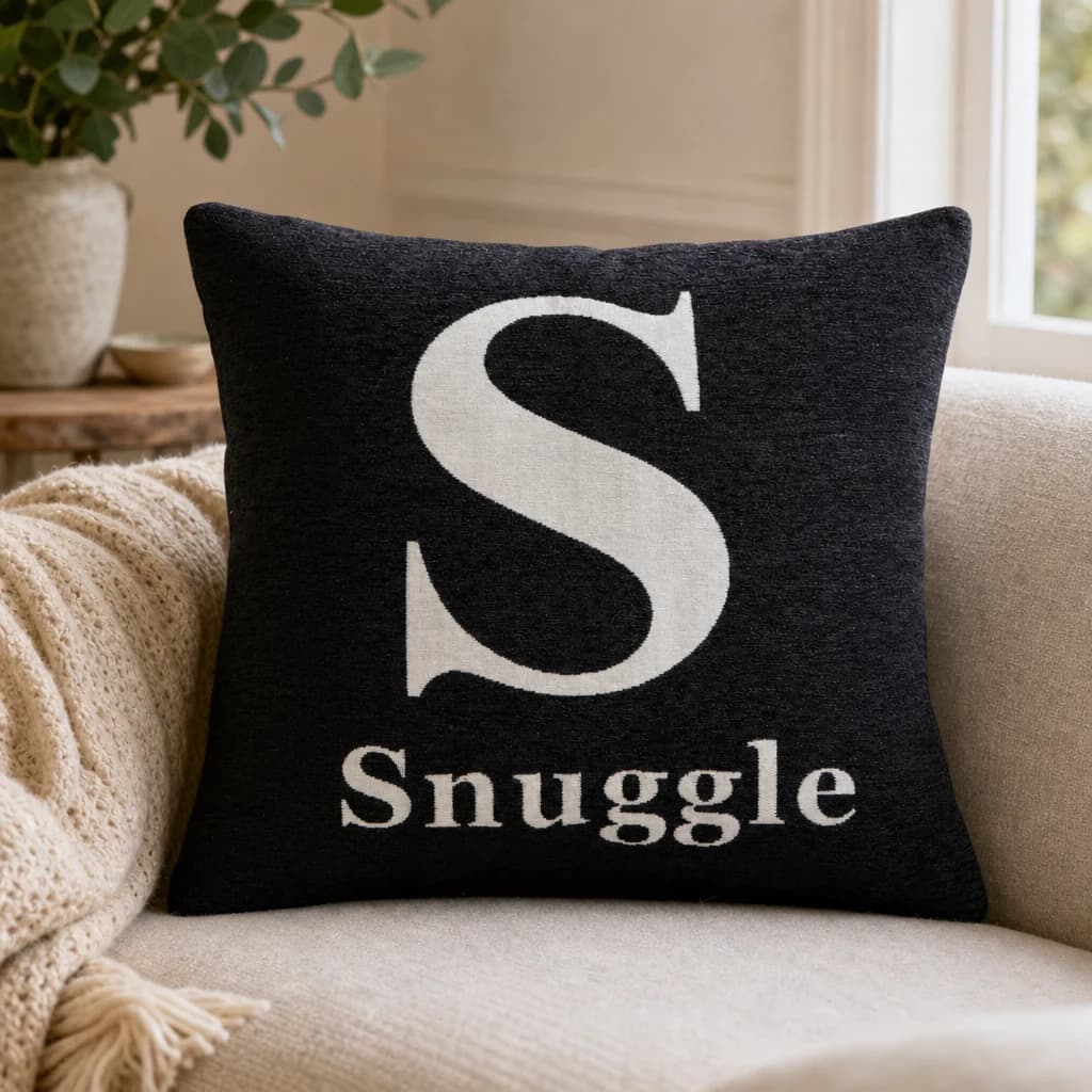 Words 'Snuggle' Black Cushion - Decorative, photo 1 of 2