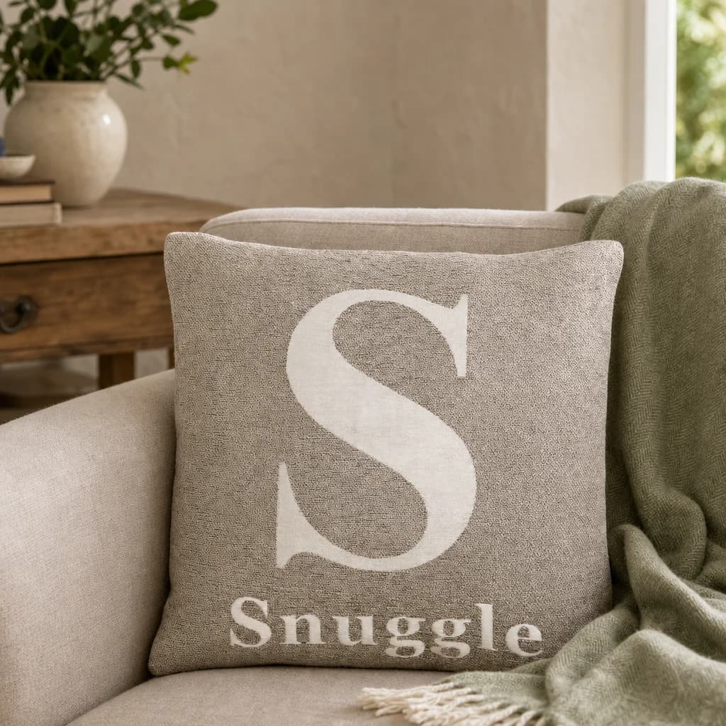 Words 'Snuggle' Natural Cushion - Decorative, photo 1 of 2