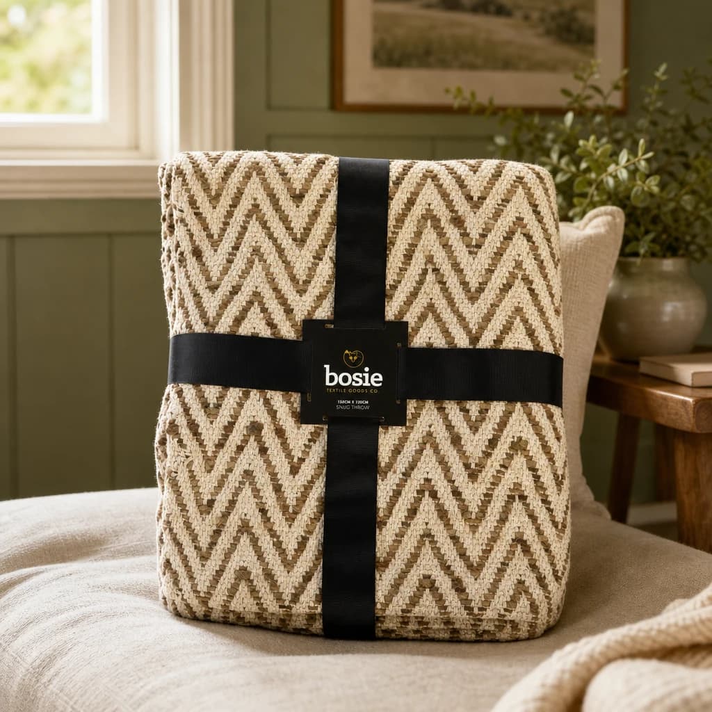 Bosie Chevron Beige Woven Throw - Decorative, photo 1 of 8