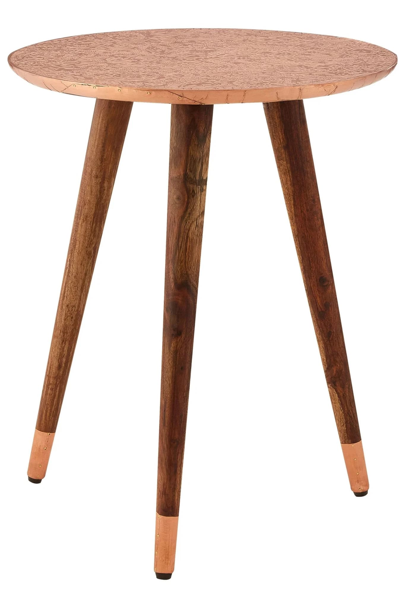 Boho Copper Finish Carved Metal Top Side Table - Tables, photo 2 of 6