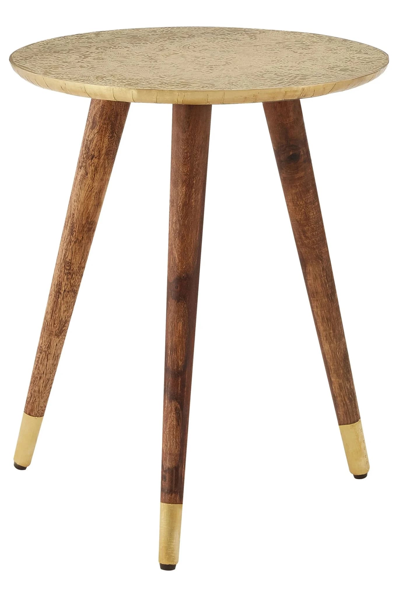 Boho Gold Finish Carved Metal Top Side Table - Tables, photo 2 of 6