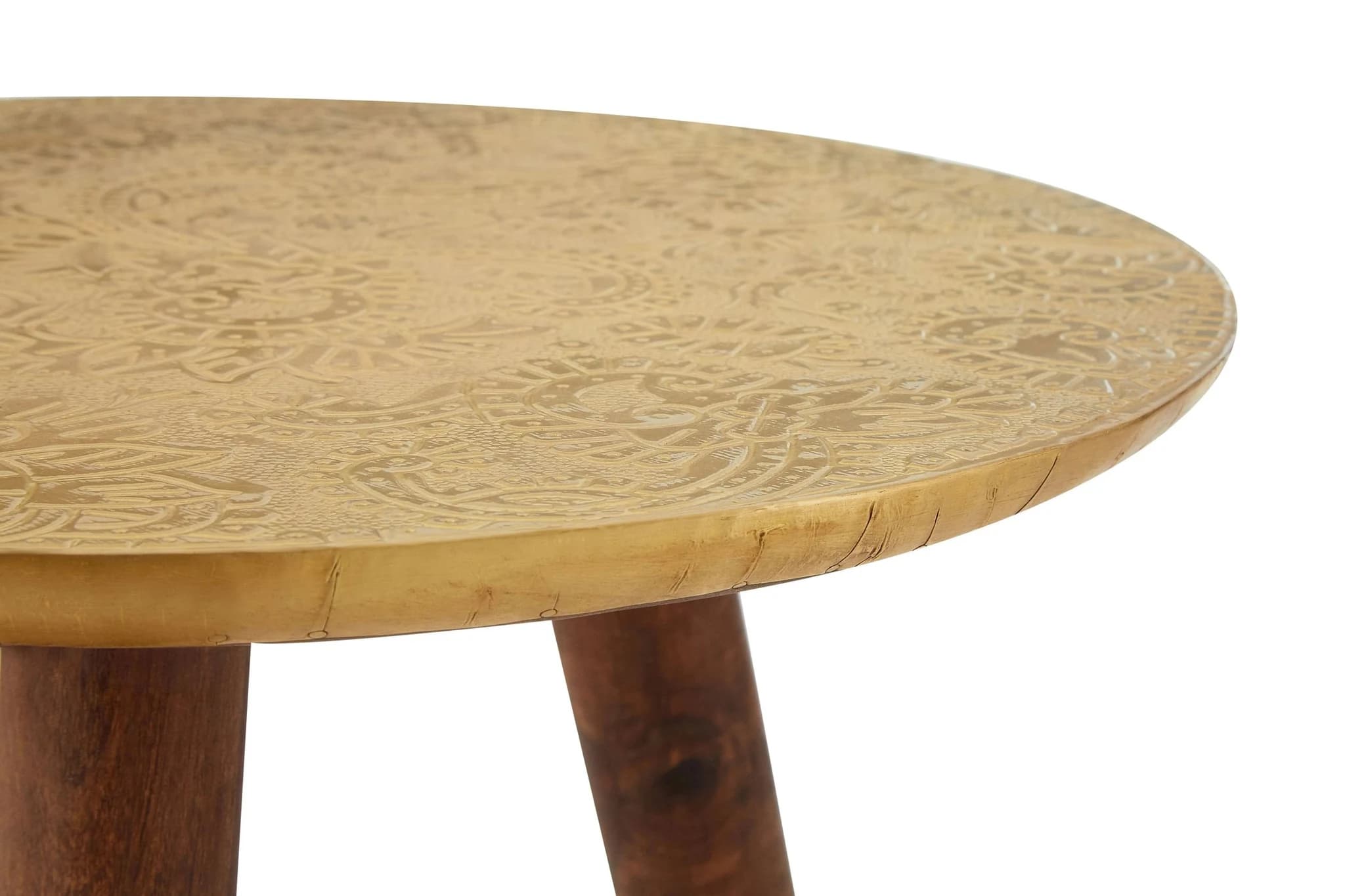 Boho Gold Finish Carved Metal Top Side Table - Tables, photo 6 of 6