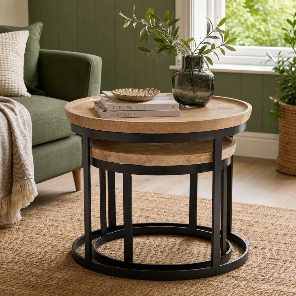 Boho Set Of Two Mango Wood Nesting Tables - Tables, photo 1 of 5