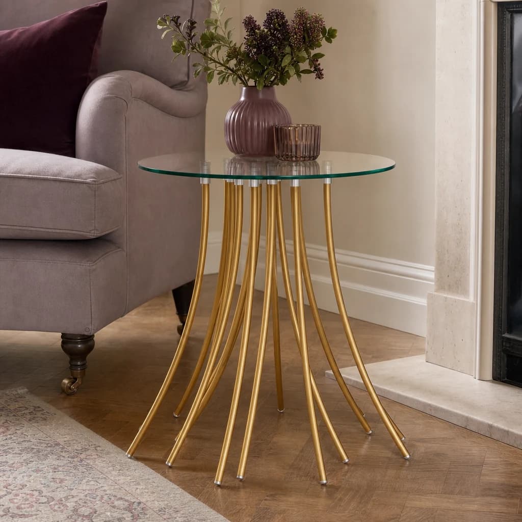 Kensington Townhouse Glass Top and Gold Base Side Table - Tables, photo 1 of 2