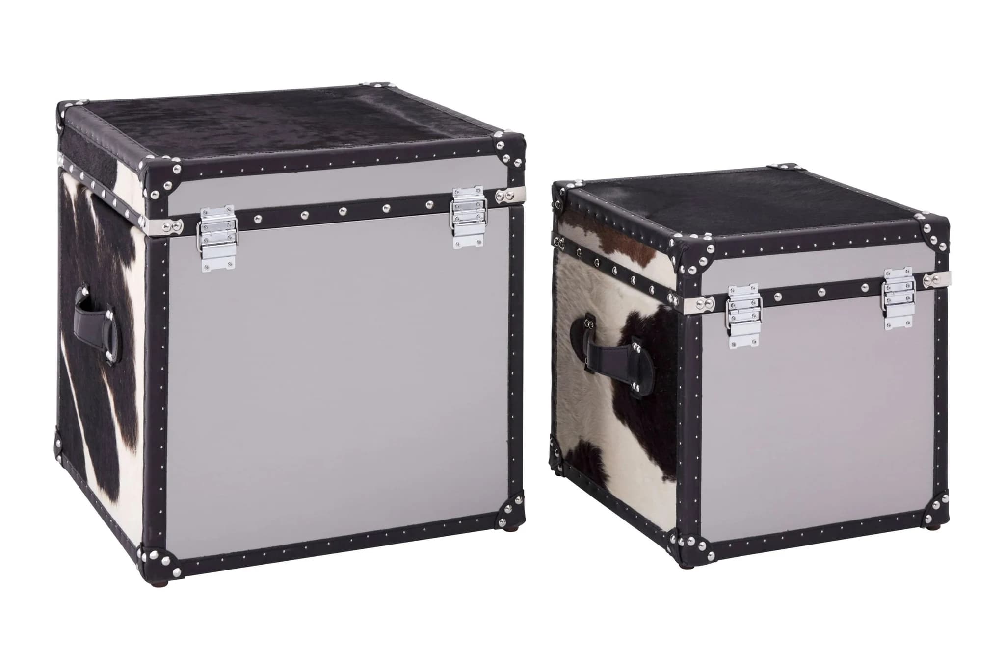 Kensington Townhouse Black And White Hair on Leather Set of 2 Storage Trunks - Bookcases & shelving, photo 6 of 8