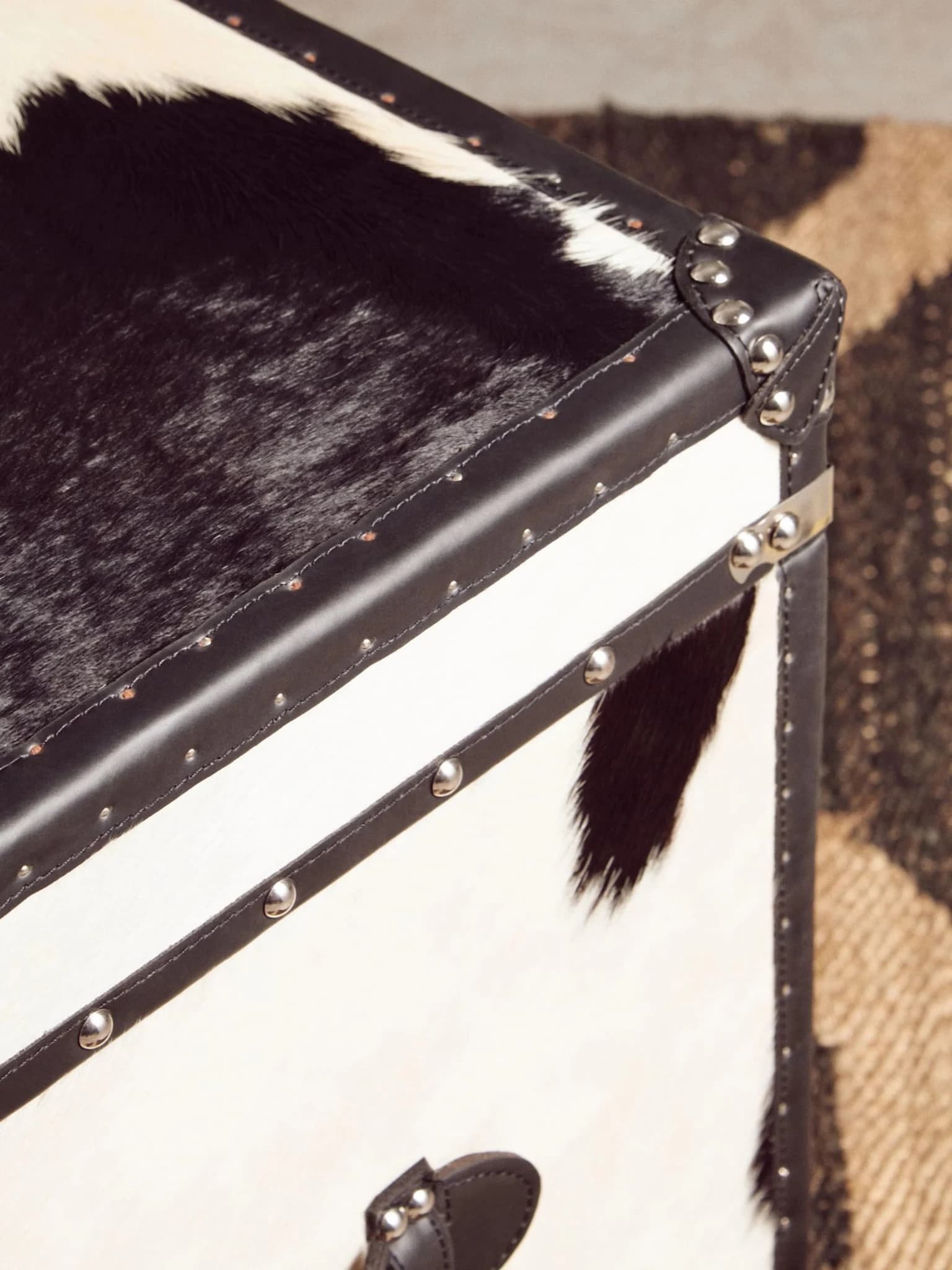 Kensington Townhouse Black And White Hair on Leather Set of 2 Storage Trunks - Bookcases & shelving, photo 3 of 8