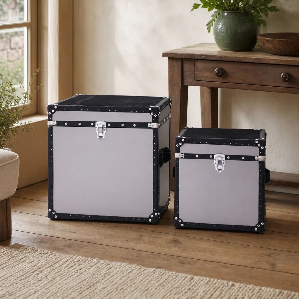 Kensington Townhouse Black And White Hair on Leather Set of 2 Storage Trunks - Bookcases & shelving, photo 1 of 8