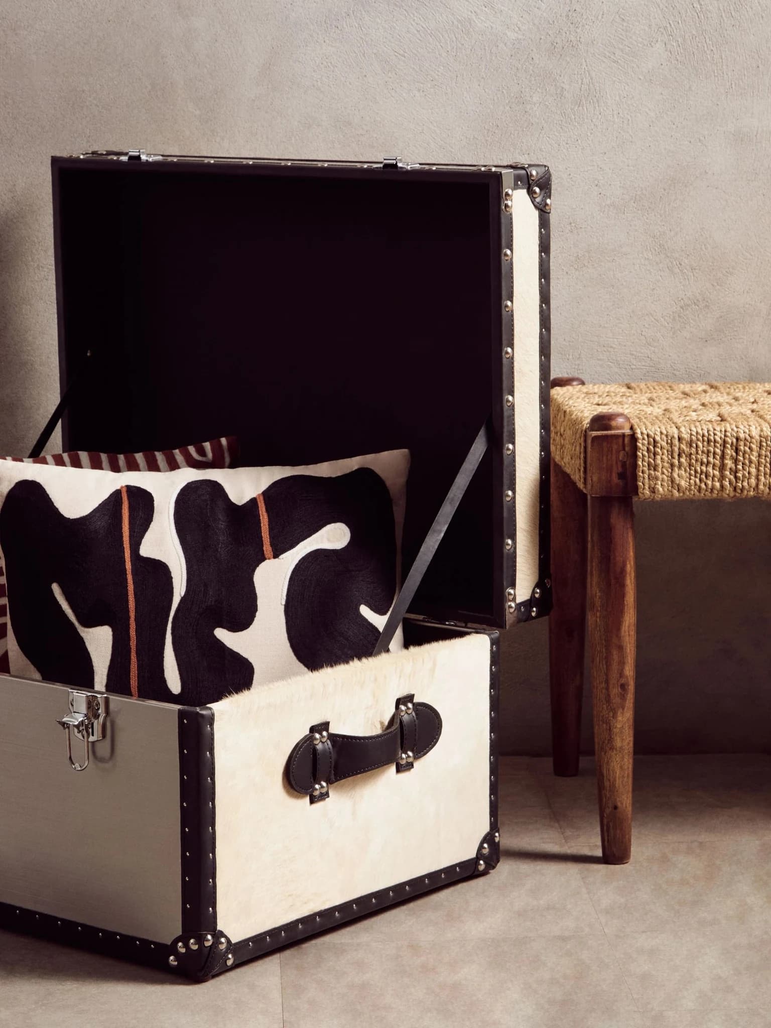 Kensington Townhouse Black And White Genuine Cowhide Storage Trunk - Bookcases & shelving, photo 4 of 8
