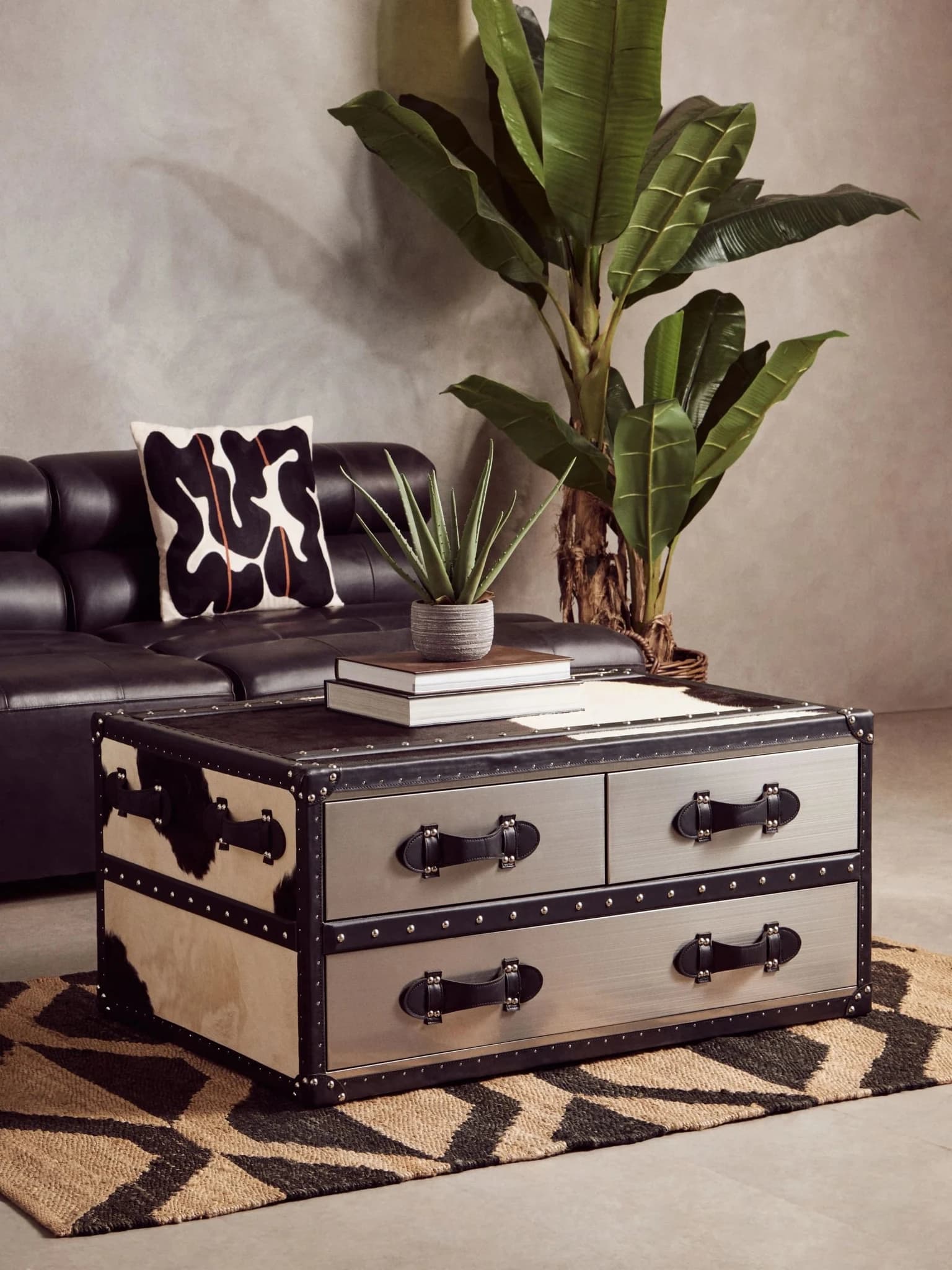 Kensington Townhouse Black And White Hair on Leather Coffee Table - Tables, photo 5 of 8