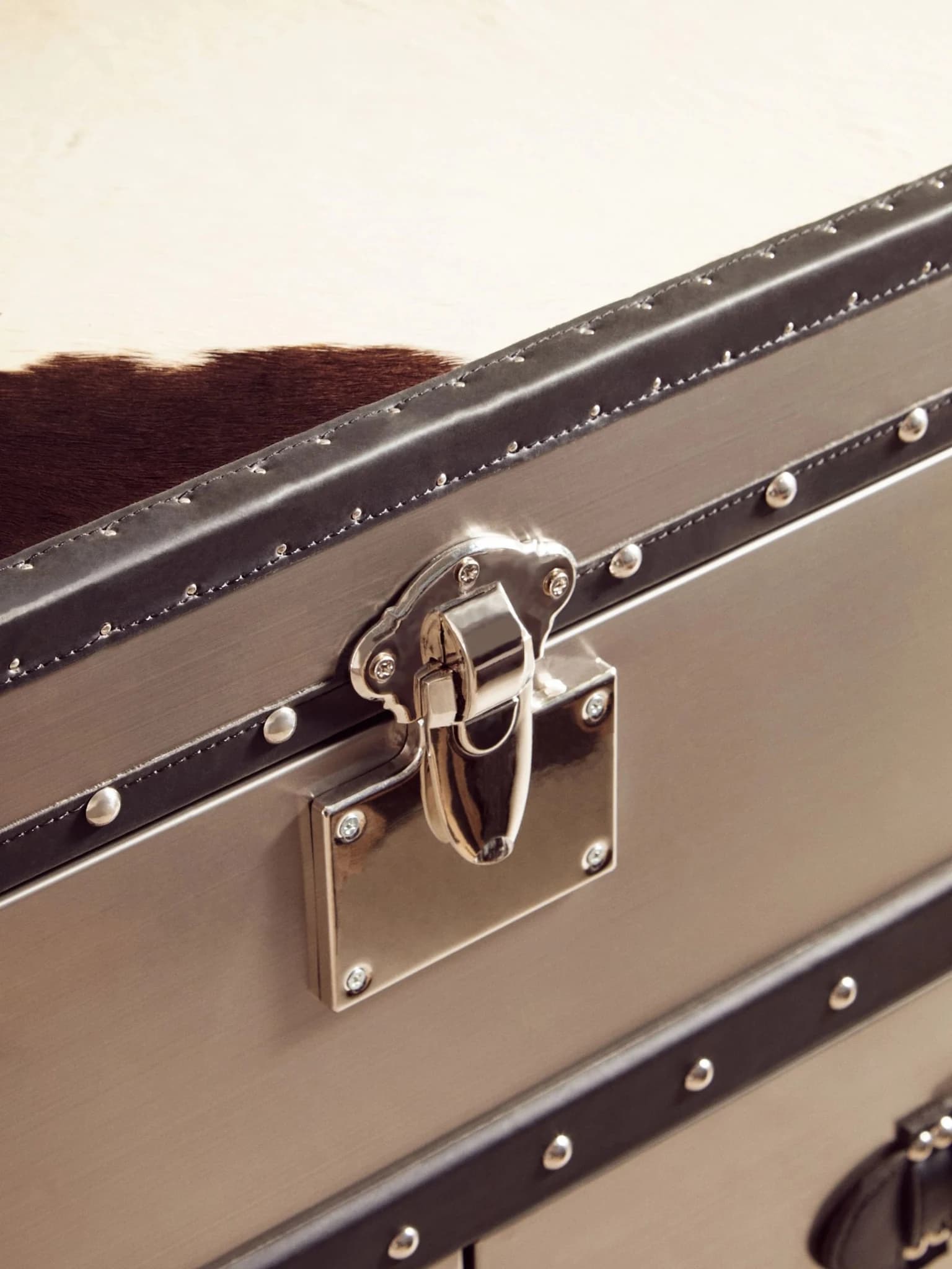 Kensington Townhouse Black And White Hair on Leather 3 Drawer Cabinet - Bookcases & shelving, photo 2 of 8