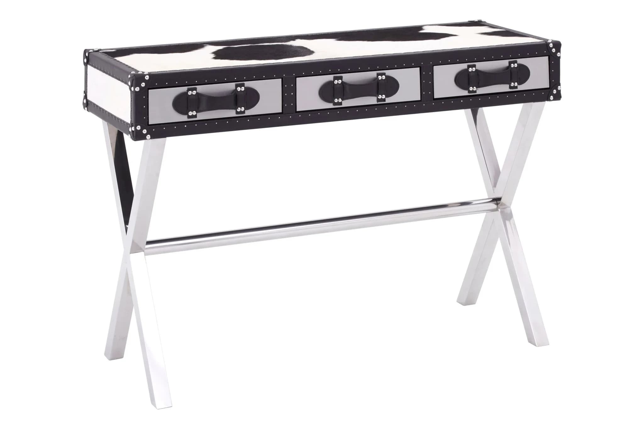 Kensington Townhouse Black And White Hair on Leather Console Table - Tables, photo 6 of 8