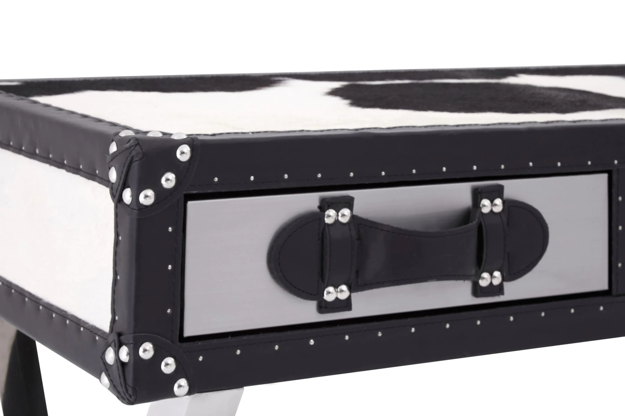 Kensington Townhouse Black And White Hair on Leather Console Table - Tables, photo 7 of 8