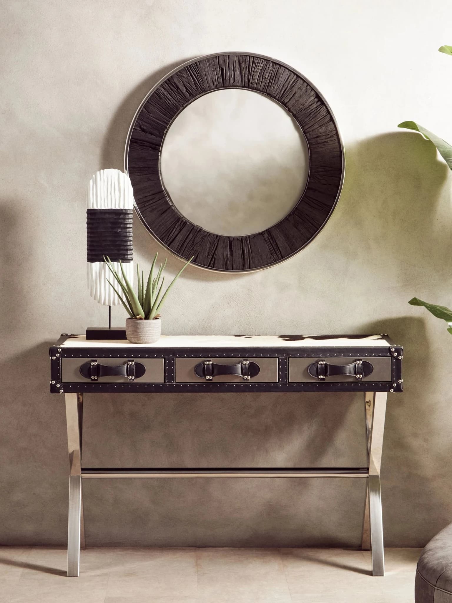 Kensington Townhouse Black And White Hair on Leather Console Table - Tables, photo 5 of 8