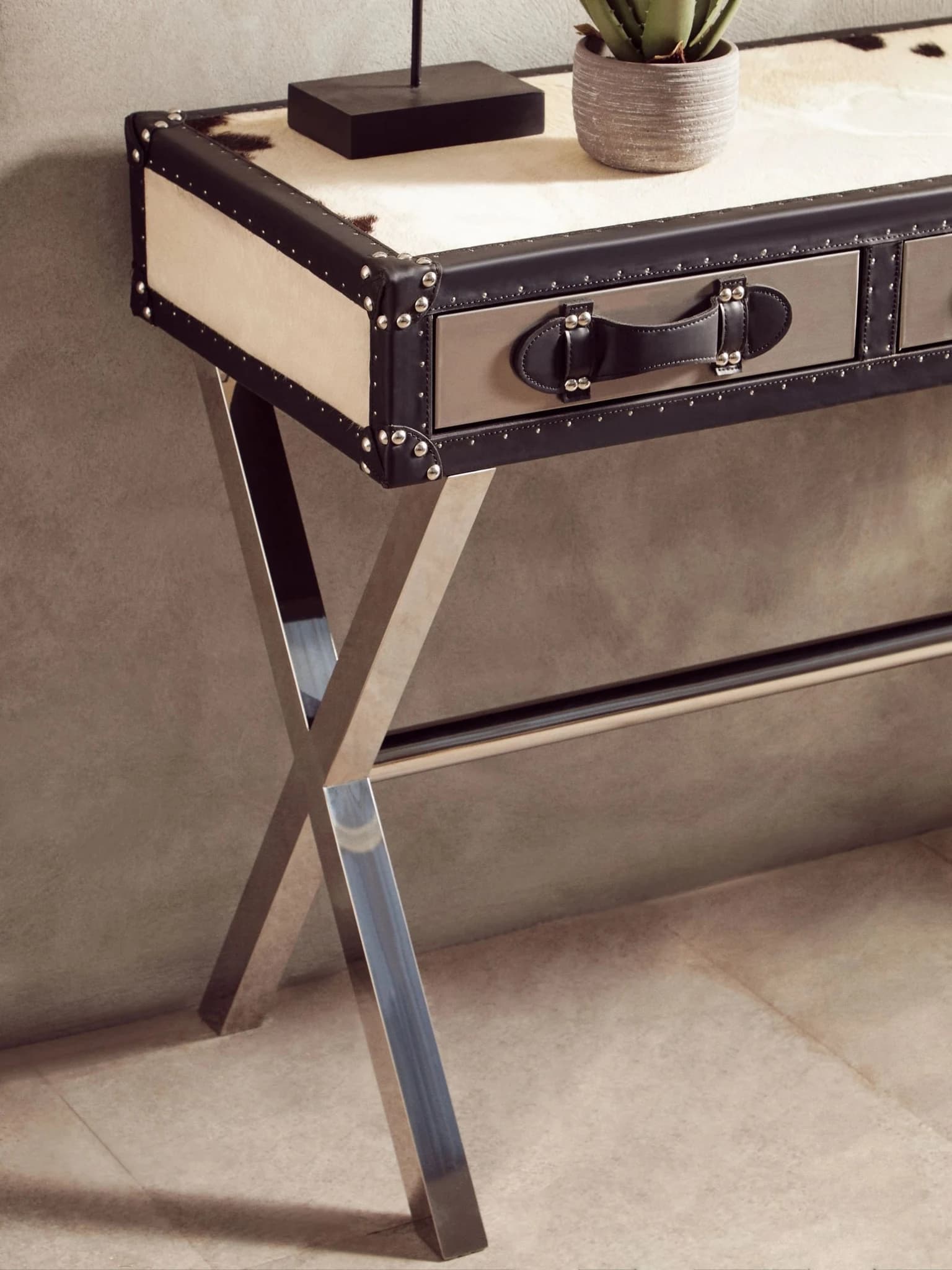 Kensington Townhouse Black And White Hair on Leather Console Table - Tables, photo 4 of 8