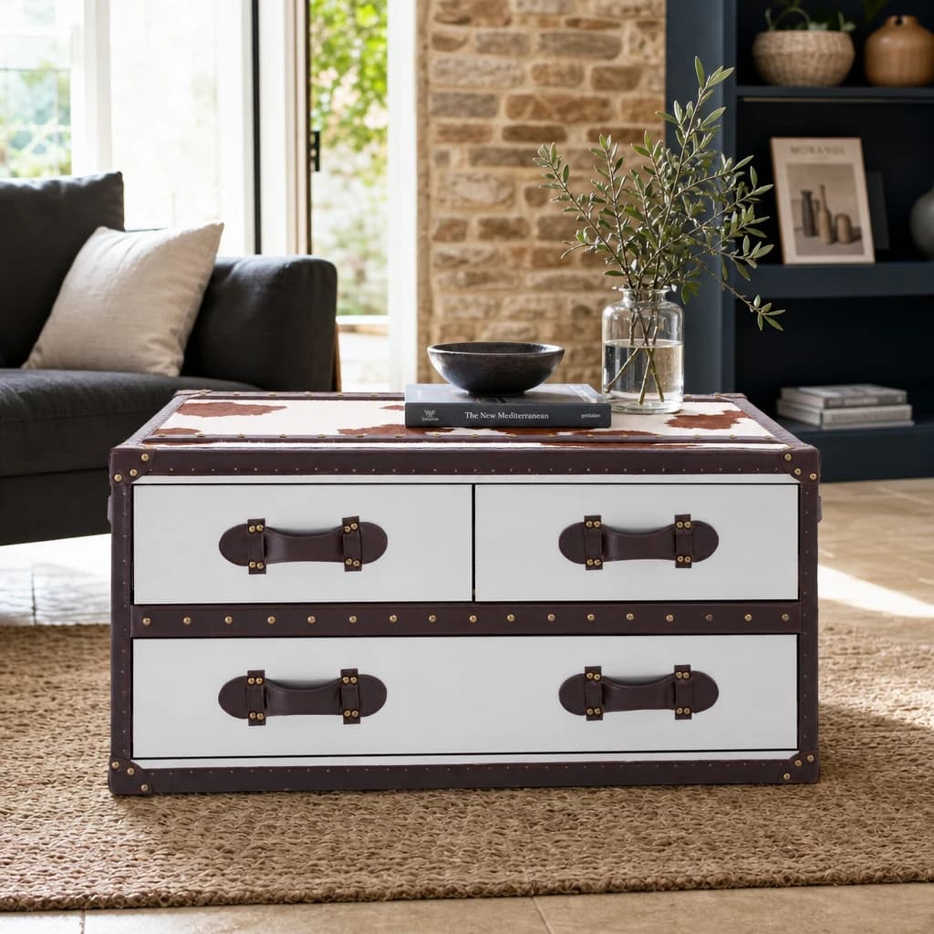 Kensington Townhouse Brown And White Hair ob Leather Coffee Table - Tables, photo 1 of 8
