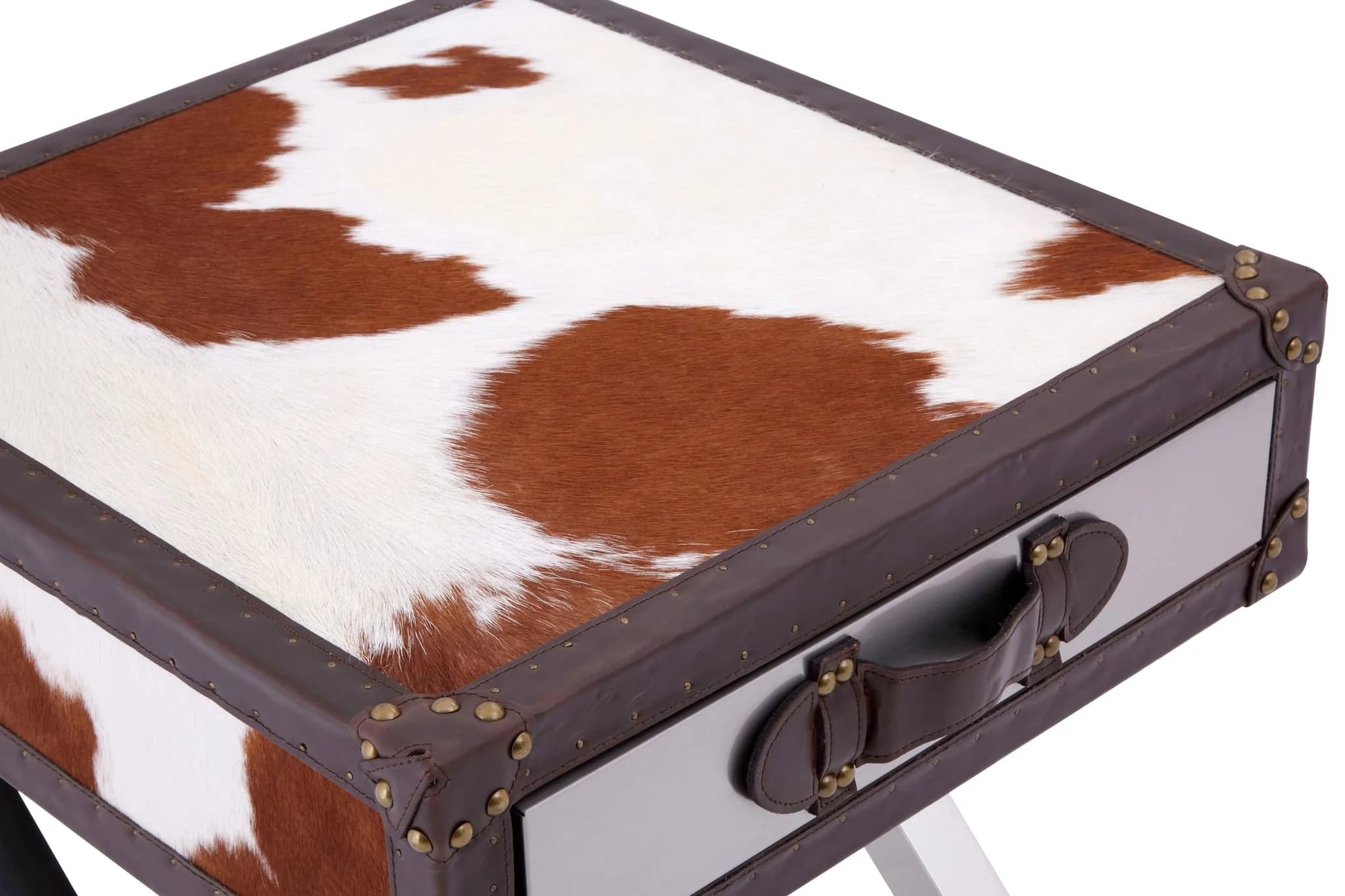 Kensington Townhouse Brown And White Hair on Leather Side Table - Tables, photo 6 of 6
