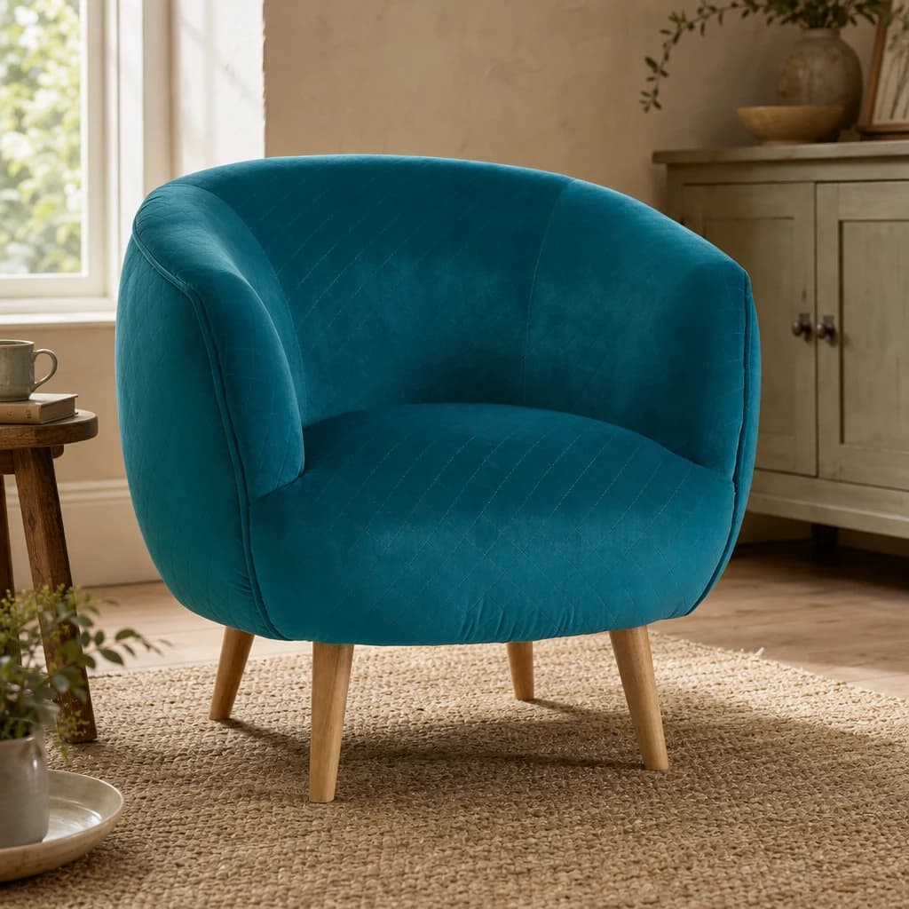 Oscar Teal Fabric Curved Lounge Chair - Seating, photo 1 of 6