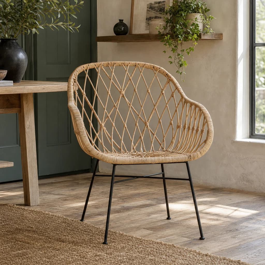 Java Natural Rattan Chair with Black Metal Legs - Seating, photo 1 of 8