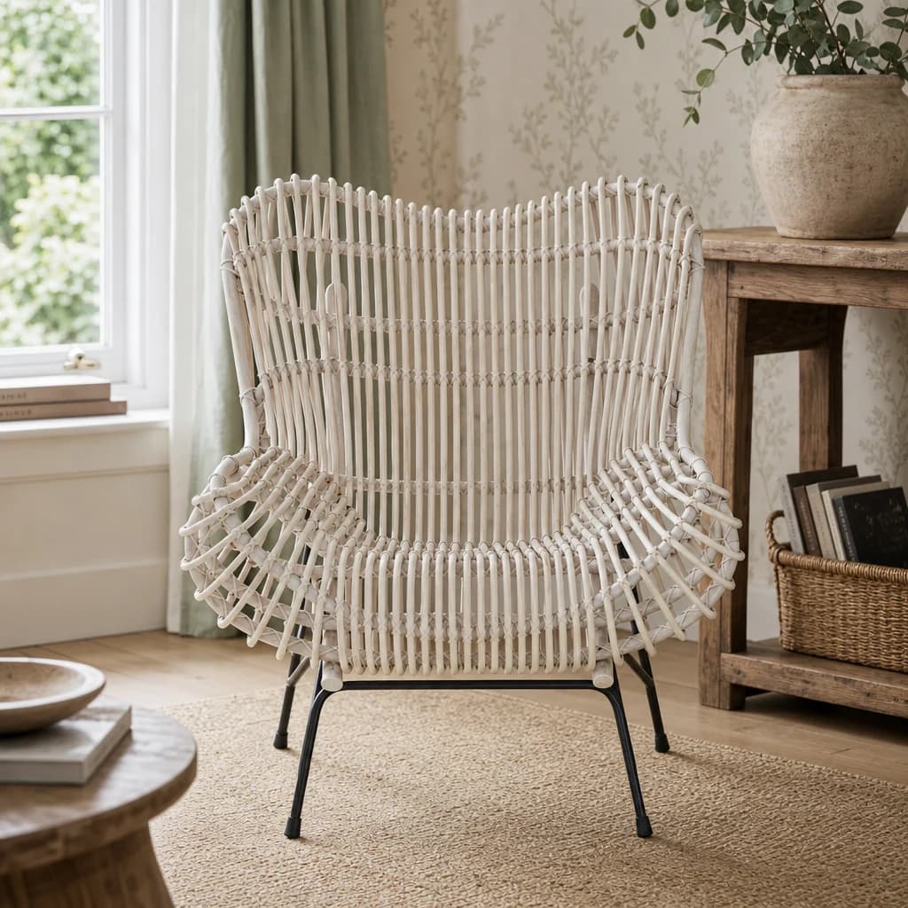 Java White Washed Rattan Curved Chair - Seating, photo 1 of 8